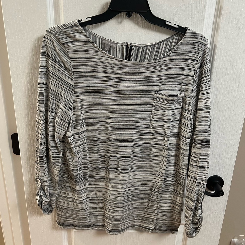 Talbots Black and White Striped Long Sleeve Top